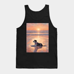 Dog With Beach Sunset Pastel Art Tank Top